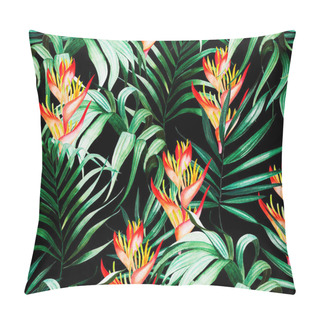 Personality  Beautiful Watercolor Seamless Pattern With Tropical Leaves, Strelitzia Flowers.  Pillow Covers