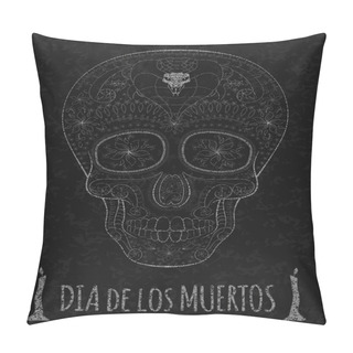 Personality  Dia De Muertos Tattoo Skull Day Of The Dead Monochrome. Flyer Template. Stone Texture Pillow Covers