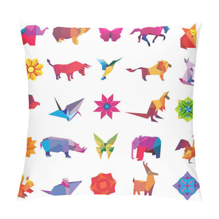 Personality  Big Vector Set Of Animal Origami Figures Pillow Covers