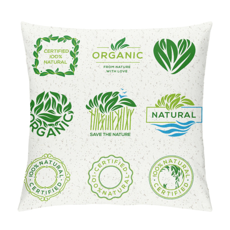 Personality  Organic Food Labels And Elements, Set For Food And Drink, Restaurants And Organic Products Vector Illustration. Pillow Covers
