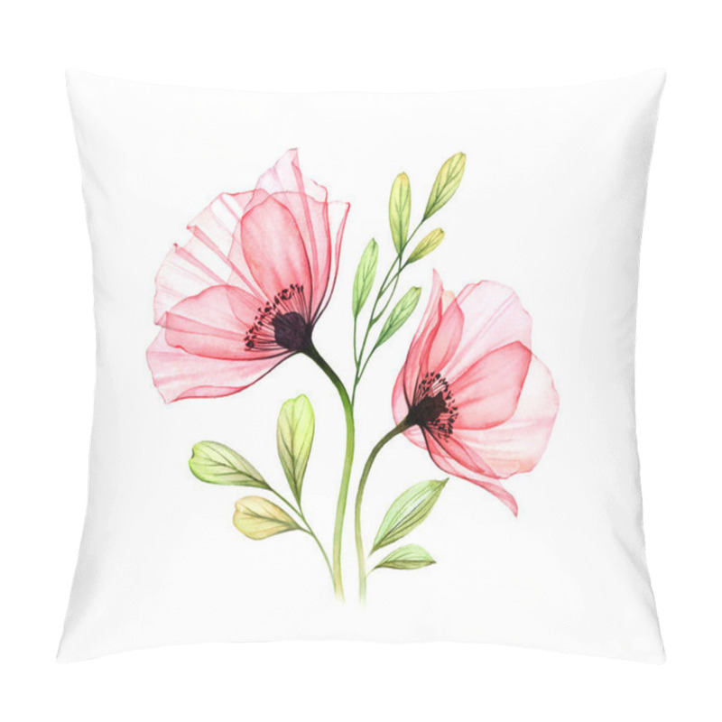 Personality  Watercolor Poppy bouquet. Two red flowers with leaves isolated on white. Hand painted illustration with detailed petals. Botanical illustration for cards, wedding design pillow covers