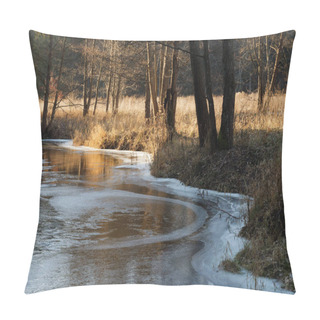 Personality  Forest Winding River First Ice On Water 2020 Pillow Covers