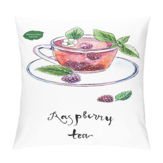 Personality  Glass Cup Of Summer Raspberry Tea With Fresh Raspberry, Flower A Pillow Covers