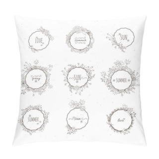 Personality  Rustic Hand Drawn Flower Elements Set. Vector Floral Doodles, Branches, Flowers, Laurels And Frames. Pillow Covers
