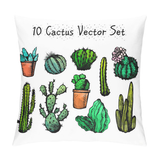 Personality  Hand Drawn Isolated Cactuses Set Pillow Covers