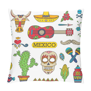Personality  Set Of Mexican Traditional And Cultural Elements. Pillow Covers