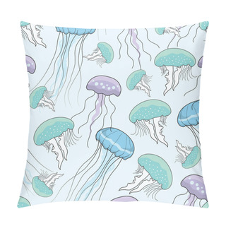 Personality  Colorful Jellyfish Seamless Pattern, Underwater Background Pillow Covers