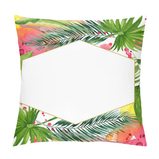 Personality  Palm Beach Tree Leaves Jungle Botanical. Watercolor Background Illustration Set. Frame Border Ornament Square. Pillow Covers