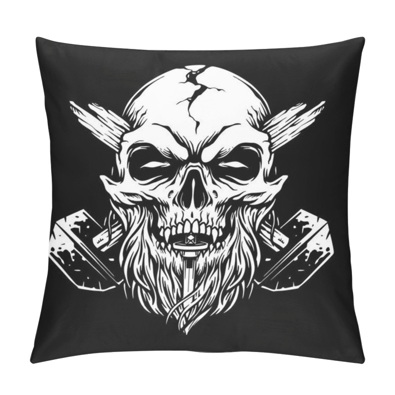 Personality  Scary hard worker old skull vector illustrations for your work logo, merchandise t-shirt, stickers and label designs, poster, greeting cards advertising business company or brands pillow covers