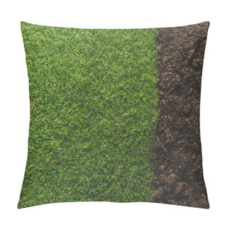Personality  Top View Of Green Lawn And Soil Background Pillow Covers