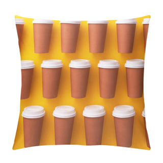 Personality  Multiple Disposable Coffee Cups Organized Over Yellow Background Pillow Covers
