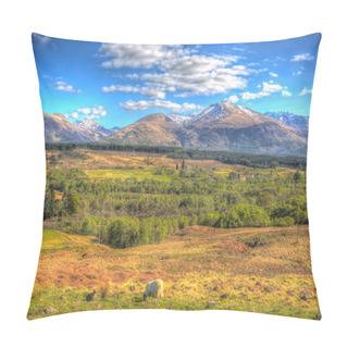 Personality  Scottish Countryside And Snow Topped Mountains Ben Nevis Scotland UK In The Grampians Lochaber Highlands Close To The Town Of Fort William In Colourful HDR Pillow Covers