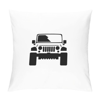 Personality  Jeep Vector Icons, Summer Trips And Holidays, Adventure And Crossover Concepts. Vector Sketch Illustration For Print, Web, Cellular, And Vector With A White Background. Pillow Covers