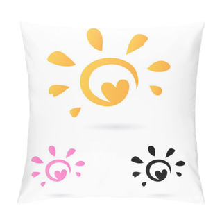Personality  Abstract Vector Sun Icon With Heart - Orange & Pink, Isolated O Pillow Covers