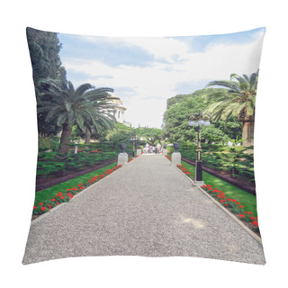 Personality  Path In The Park With Flowers And Palm Trees On A Sunny Summer Day. High Quality Photo Pillow Covers