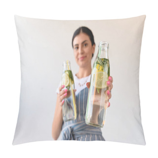 Personality  Woman With Detox Drinks Pillow Covers