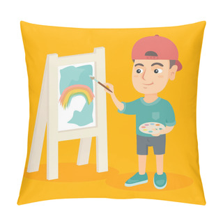 Personality  Caucasian Boy Artist Painting Picture On A Canvas. Pillow Covers