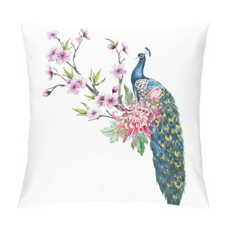 Personality  Watercolor Peacock With Flowers Pillow Covers