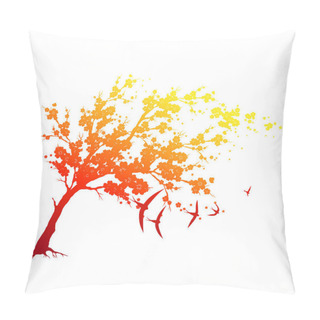 Personality  Beautiful Orange Blossom Tree With Flying Birds, Vector, Illustration, Spring Concept  Pillow Covers
