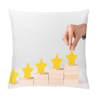 Personality  Cropped View Of Man Touching Yellow Star On White  Pillow Covers