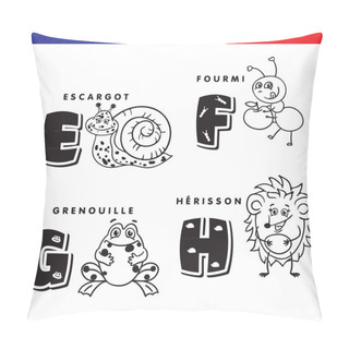 Personality  French Alphabet. Snail, Ant, Frog, Hedgehog. Vector Letters And Characters. Pillow Covers
