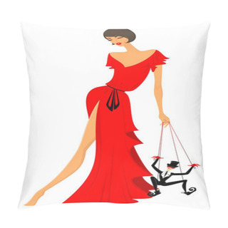 Personality  Beautiful Lady In A Red Dress Pillow Covers