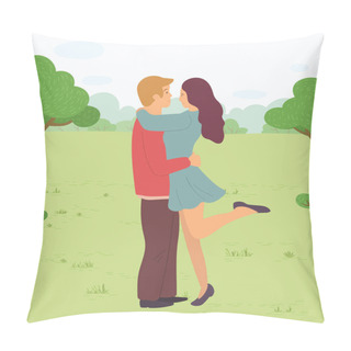 Personality  Couple On Date In Park, Man And Woman Hugging Pillow Covers