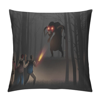 Personality  Children Adventure In The Jungle And Find A Scary Monster, Halloween Theme, Vector Illustration Pillow Covers