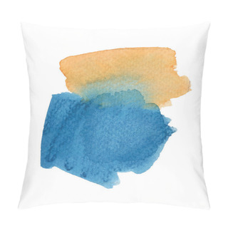 Personality  Orange And Blue Watercolor Shape Isolated On White Background. Hand Drawn Paintbrush Swabs Raster Illustration.  Pillow Covers