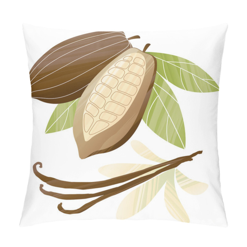 Personality  Cacao beans and vanilla pods illustration pillow covers