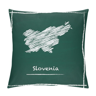 Personality Slovenia Outline Vector Map Hand Drawn With Chalk On A Green Blackboard. Pillow Covers