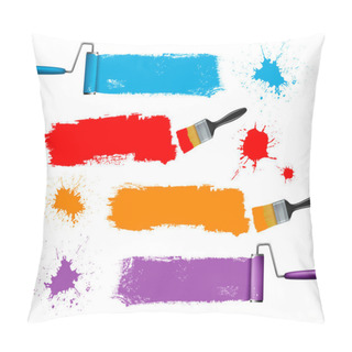 Personality  Paint Brush And Paint Roller And Paint Banners. Vector Illustration. Pillow Covers