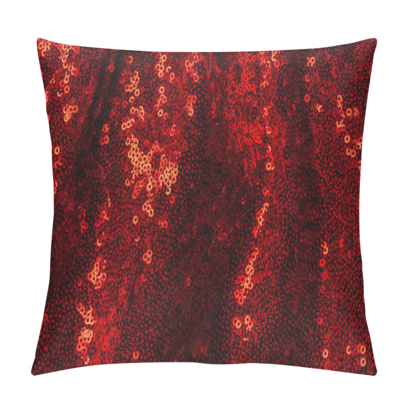 Personality  Top View Of Dark Red Textile With Shiny Sequins As Background  Pillow Covers