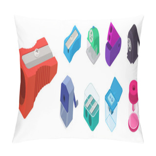 Personality  Sharpener Icons Set, Isometric Style Pillow Covers