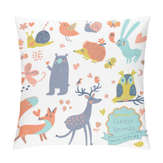 Personality Cartoon Set Of Cute Wild Animals In The Forest Pillow Covers