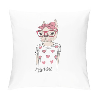 Personality  Cute French Bulldog Hipster Girl Pillow Covers