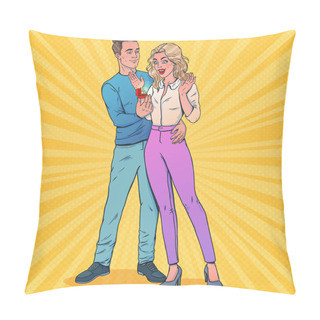Personality  Couple In Pop Art Style. Man Present Woman A Ring. Man And Woman In Love. Vector Illustration. Love Theme. Pillow Covers