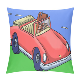 Personality  Dog In Car Along Road Pillow Covers
