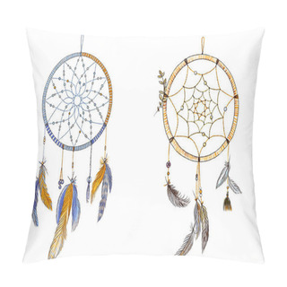 Personality  Two Hand Drawn Ornate Dream Catchers With Feathers In Soft Trendy Colors. Astrology, Spirituality, Magic Symbol. Ethnic Tribal Element Pillow Covers