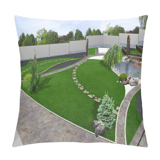 Personality  Suburban Yard Landscaping Wide Angle View, 3d Render Pillow Covers