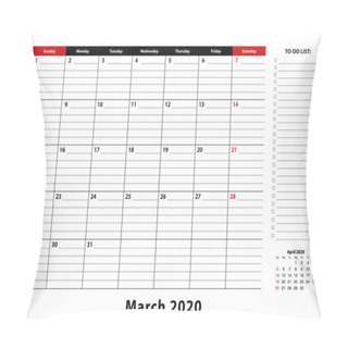 Personality  March 2020 Monthly Desk Pad Calendar Week Starts From Sunday, Size A3. Pillow Covers