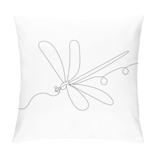 Personality  Dragonfly Flying Continuous Line Drawing Isolated, Vector Pillow Covers