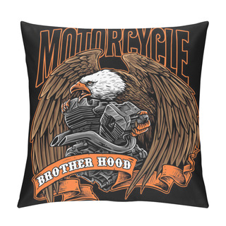 Personality  Eagle With Motorcycle Engine Vintage Vector Illustration Pillow Covers