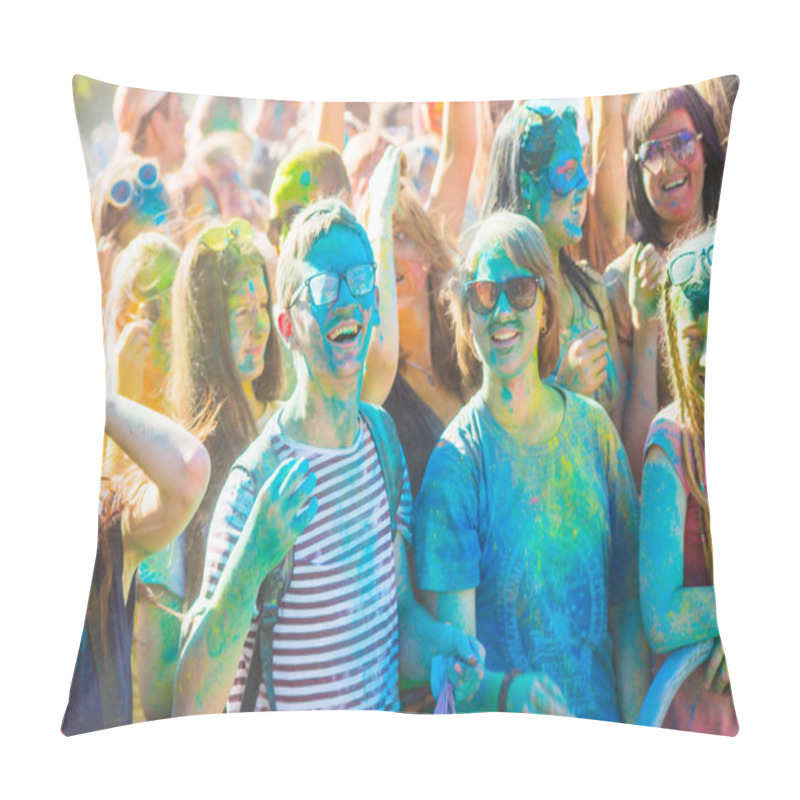 Personality  VITEBSK, BELARUS - JULY 4, 2015. Throwing Color At The Holi Color Festival Pillow Covers