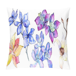 Personality  Purple, Yellow And White Orchid Flowers Isolated On White. Watercolor Background Illustration. Hand Drawn Aquarelle Flowers. Pillow Covers