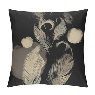 Personality  Watercolour Seamless Repeat Pattern With Feathers And Moon With Planets  Pillow Covers