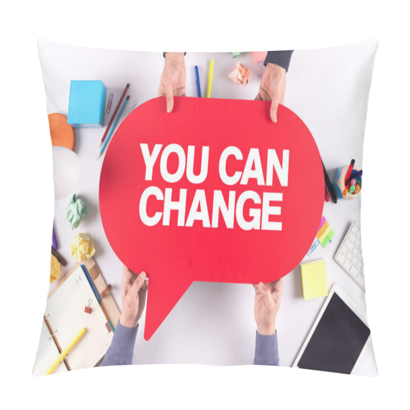 Personality  Two people holding speech bubble pillow covers
