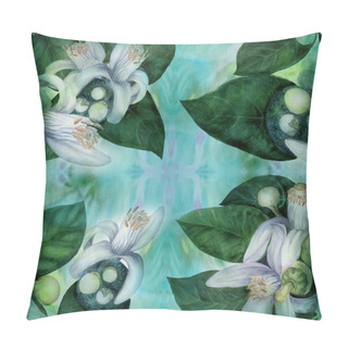 Personality  Flowers And Leaves Of Orange Tree Fruit. Citrus Bigaradiya. Medicinal, Perfumery And Cosmetic Plants. Watercolor. Flowers And Leaves Of Orange Tree Fruit. Citrus Bigaradiya. Medicinal, Perfumery And Cosmetic Plants. Watercolor.  Pillow Covers