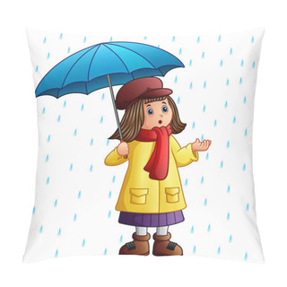 Personality  Cartoon Girl With Umbrella Standing Under The Raindrops Pillow Covers