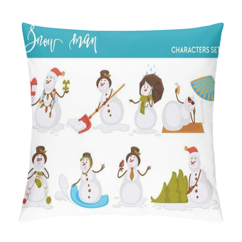 Personality  Christmas Snowman Icons For New Year Greeting Card Design Template. Pillow Covers